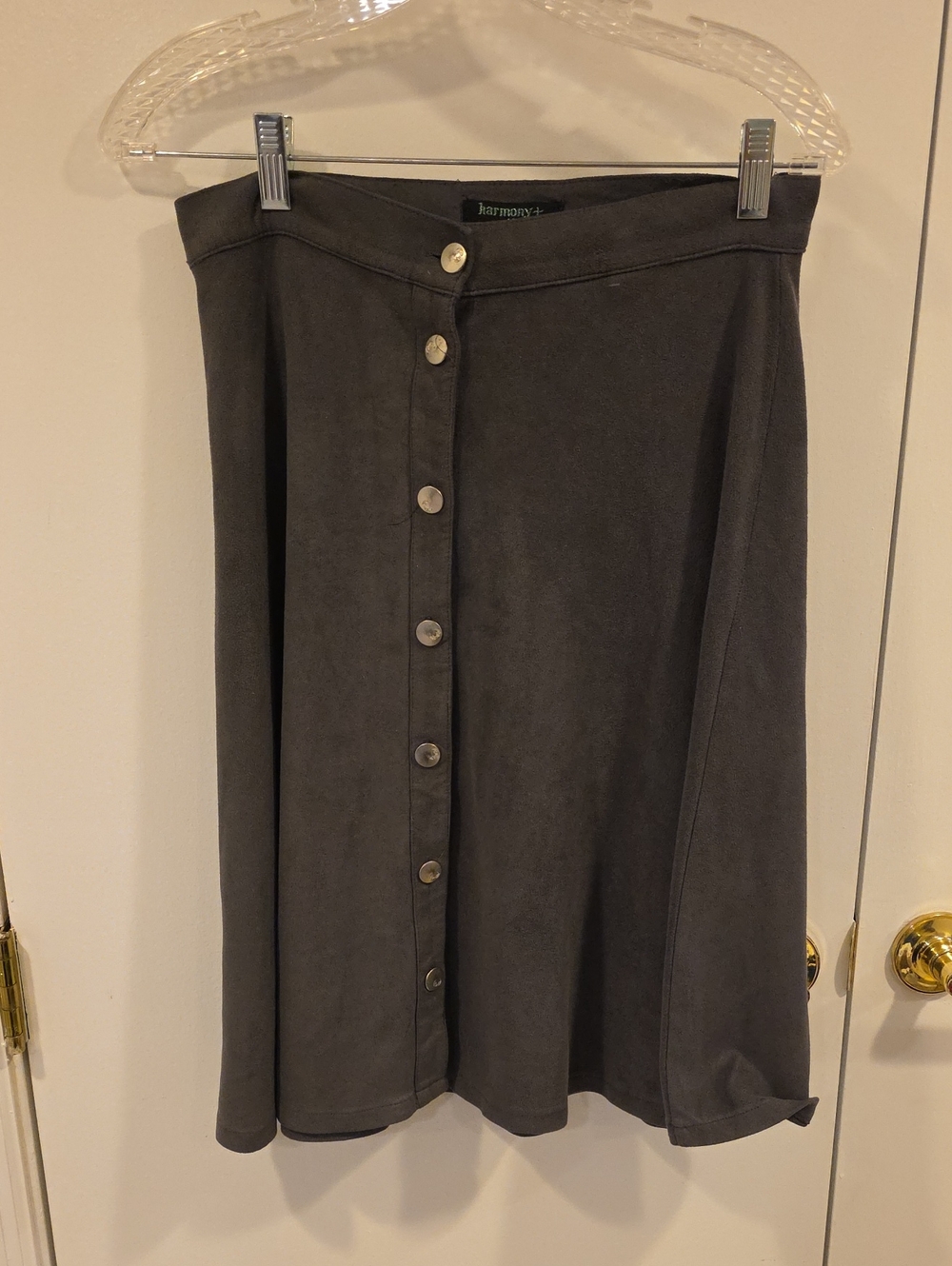 Dark Grey Faux Suede Button-Front Women’s Skirt